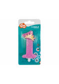 Świeczka cyfra 1 roczek różowa z brokatem 9cm