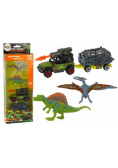 Zestaw dinozaury 2szt+auto z rakietą+ przyczepa