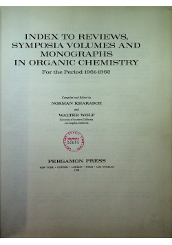 Index to reviews symposia volumes and monograph in organic chemistry