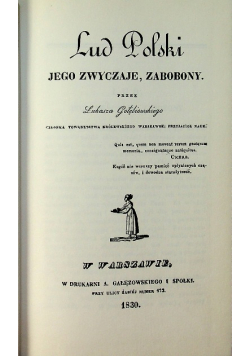 Lud Polski jego zwyczaje zabobony reprint 1830r