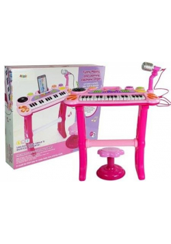 Keyboard z mikrofonem i krzesełkiem różowy