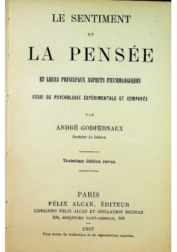 Le Sentiment et La Pensee 1907r