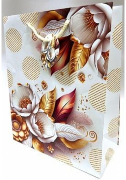 Torebka ozdobna matowa 26x32x12cm białe kwiaty