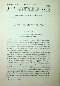 Acta apostolicae sedis Annus VII Volumen VII 1915 r.