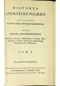 Historya literatury polskiey Tom I Reprint z 1814 r