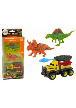 Zestaw dinozaury 2szt + żółty samochód z rakietą