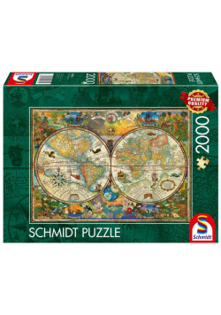 Puzzle 2000 Mapa świata i mityczne stworzenia