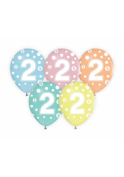 Balony cyfra 2 MIX 30cm 5szt