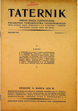 Taternik rocznik XIII zeszyt 1 1929r.