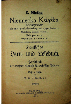Niemiecka książka Podręcznik dla szkół polskich według metody poglądowej rok pierwszy 1922 r