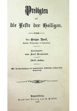 Predigten auf die Feste der Heiligen 1905r