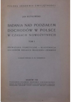 Badania nad podziałem dochodów w Polsce w czasach nowożytnych Tom I 1938 r.