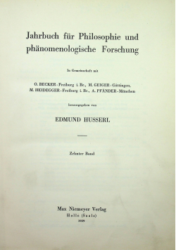 Jahrbuch fur Philosophie und phanomenologsche Forschung 1929 r