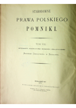 Starodawne prawa polskiego pomniki Tom VIII 1886 r.