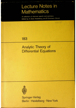 Lecture Notes in Mathematics Nr 183 Analytic Thory of Differential Equations
