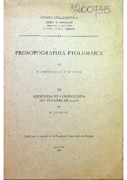 Prosopographia Ptolemaica IX