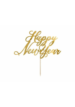Topper na tort Happy New Year złoty 24cm