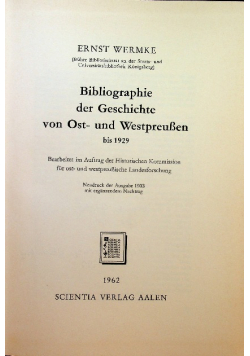 Bibliographie der Geschichte von Ost- und Westpreussen bis 1929