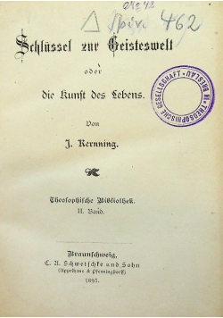 Schlussel zur Geisteswelt oder die Kunst des Lebens 1893 r.