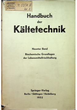 Handbuch der Kaltetechnik Neunter Band
