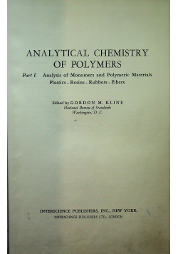 Analytical chemistry of polymers Part I