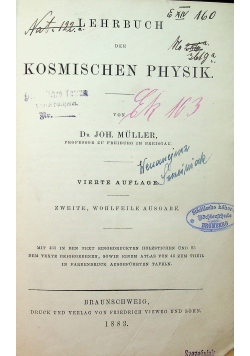 Lehrbuch der kosmischen physik 1883 r.