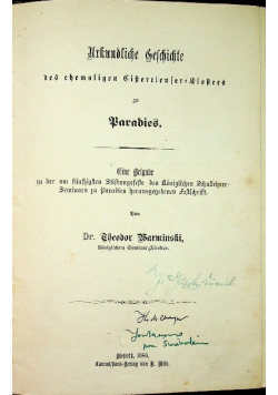 Urkundliche Geschichte des ehemaligen Cistercienser-Klosters zu Paradies 1886 r.