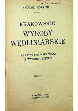 Krakowskie wyroby wędliniarskie 1926 r.