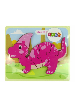 Drewniane puzzle Dinozaur Korytozaur różowy