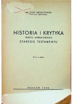 Historia i krytyka tekstu hebrajskiego Starego Testamentu 1938 r
