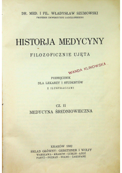 Historja medycyny Filozoficzne ujęcia część II 1932r