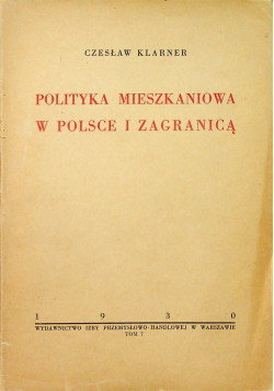 Polityka mieszkaniowa w Polsce i zagranicą 1930r