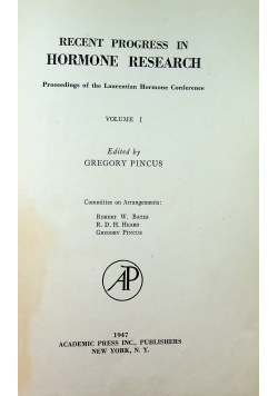 Recent Progress in Hormone Research Vol I 1947 rr.