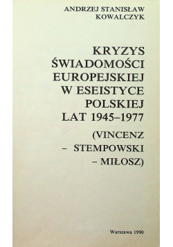 Kryzys świadomości europejskiej w estetyce polskiej lat 1945 1977