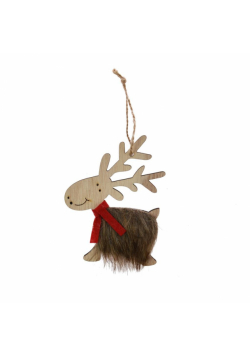 Drewniany renifer z futerkiem