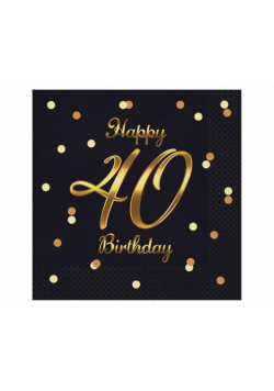 Serwetki B&C Happy 40 Birthday czarne 20szt