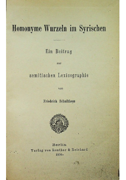 Homonyme Wurzeln im Syrischen 1900 r.