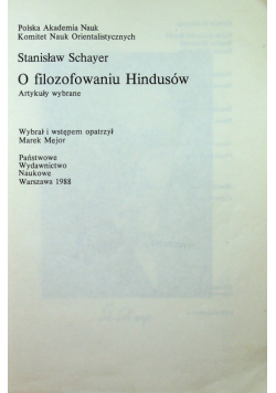 O filozofowaniu Hindusów