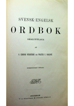 Svensk - Engelsk Ordbok Skolupplaga 1922 r
