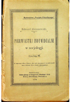 Pierwiastki indywidualne w socjologji 1899 r.