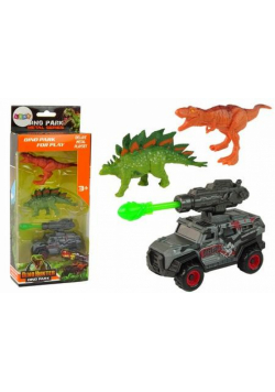 Zestaw dinozaury 2szt + samochód z rakietą zieloną