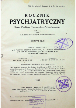 Rocznik psychjatryczny zeszyt XVII 1932 r
