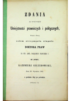 Zadania z e wszystkich Umiejętności prawniczych i politycznych  1863 r.