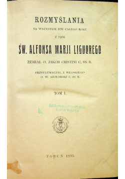 Rozmyślania na wszystkie dni całego roku z pism Św Alfonsa Marji Liguorego 1935r