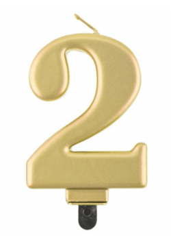 Świeczka cyferka 2 Beauty&Charm metalik złota 8cm