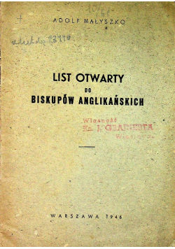 Małyszko List Otwarty Do Biskupów Anglikańskich