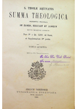 Summa thologica Tomus quintus 1894 r.
