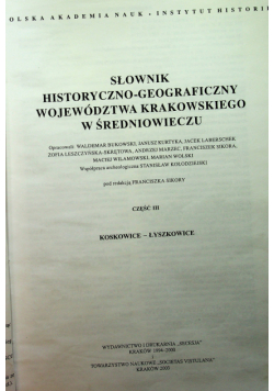 Słownik Historyczno Geograficzny Województwa Krakowskiego w Średniowieczu Część 3