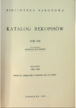 Katalog rękopisów biblioteki narodowej tom VIII