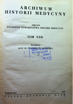 Archiwum historii medycyny tom XXII